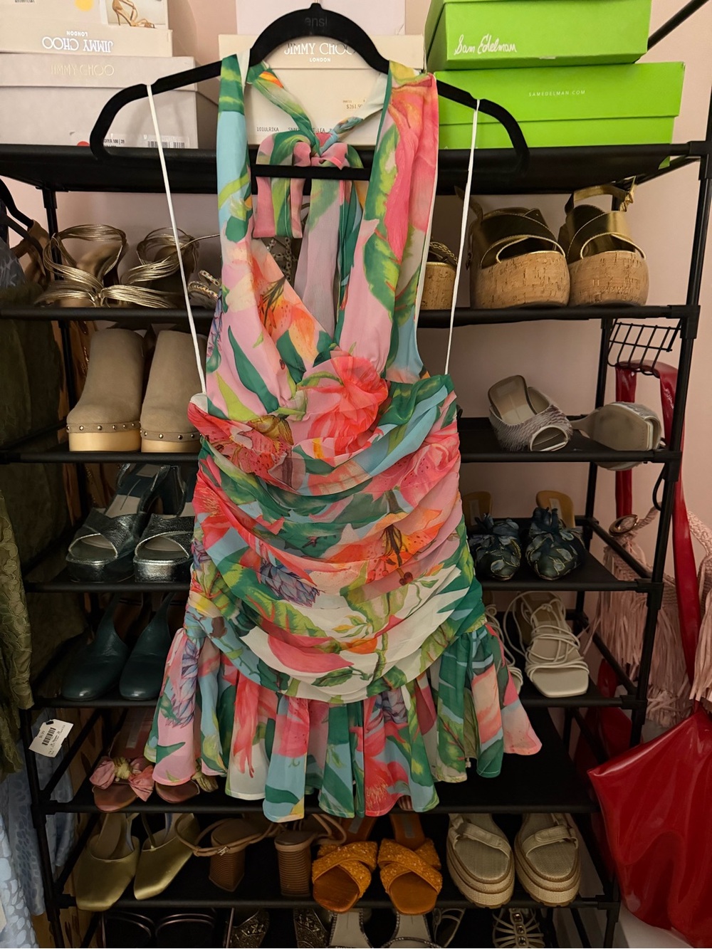 Bardot Multi-Color Floral Halter Ruffle Mini Dress